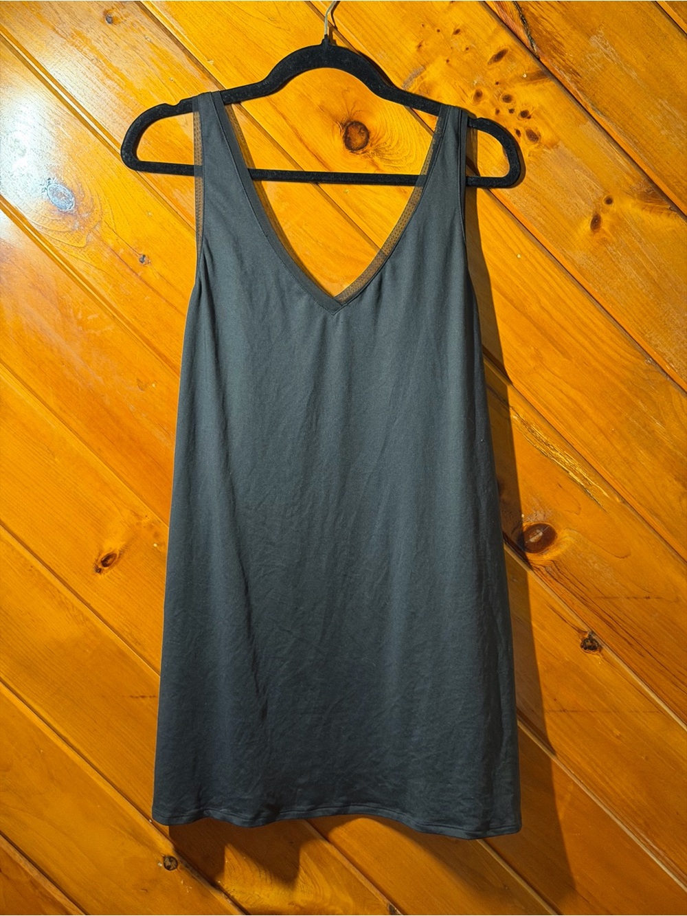 Sleek V-Neck Mini Slip Dress in Black